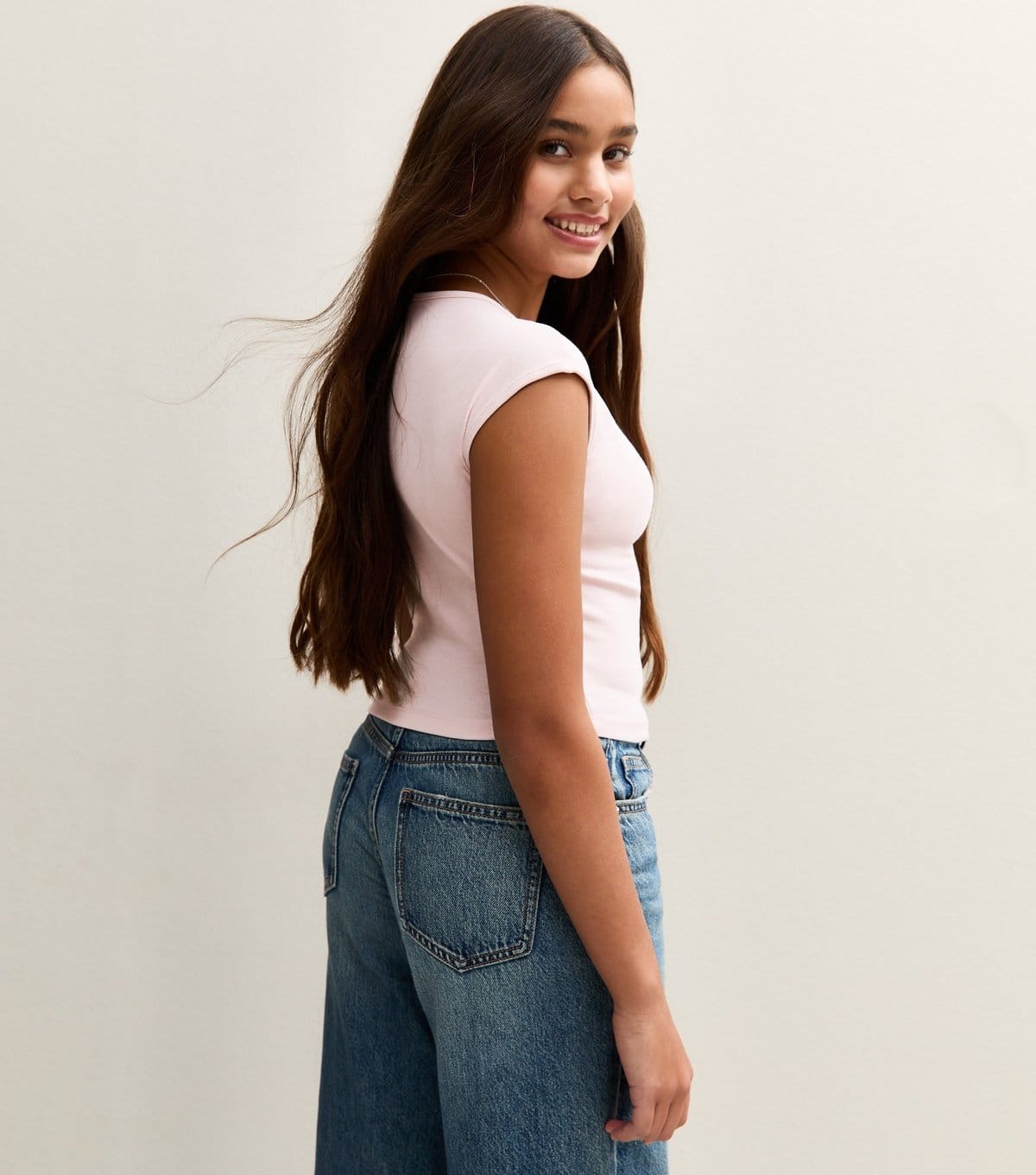 New Look Girls' Light Pink V-Neck Cap Sleeve T-Shirt New Look - 4