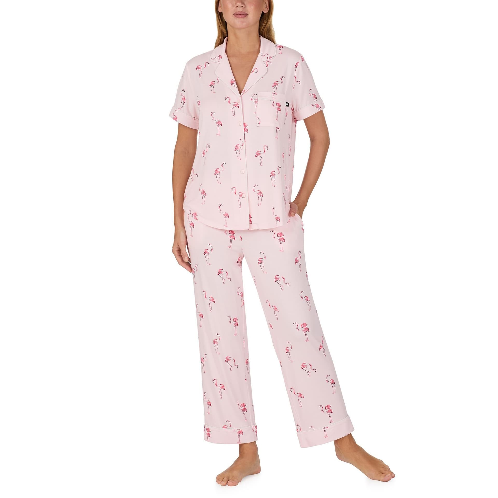 kate spade new york Kate Spade New York Women's KS new york short sleeve notch crop pj set in flamingo cove in Light Pink