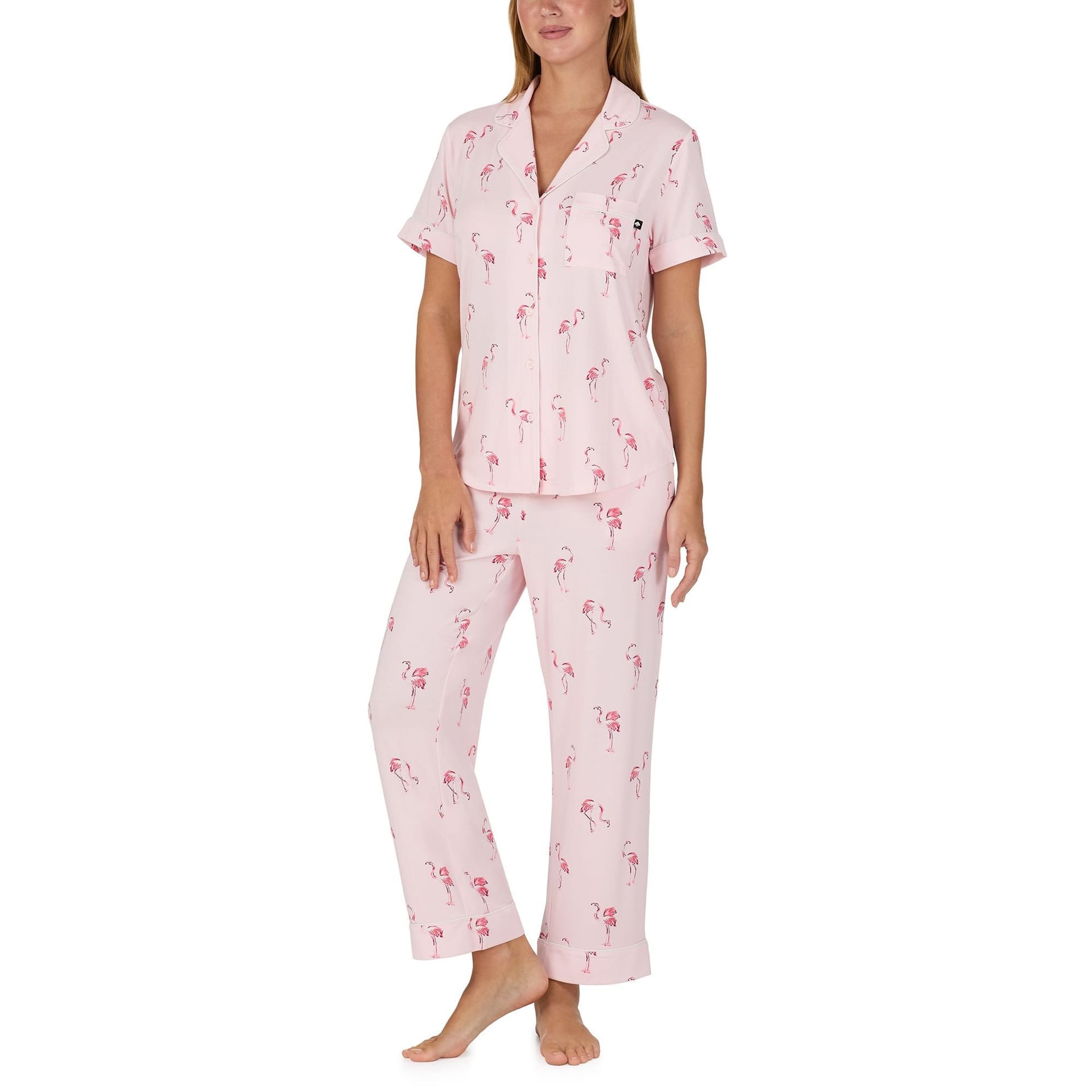 kate spade new york Kate Spade New York Women's KS new york short sleeve notch crop pj set in flamingo cove in Light Pink - 4