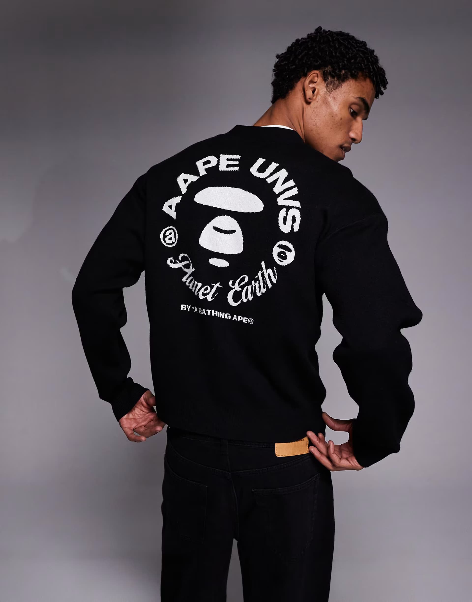ASOS Aape by A Bathing Ape knitted cardigan in black with back applique