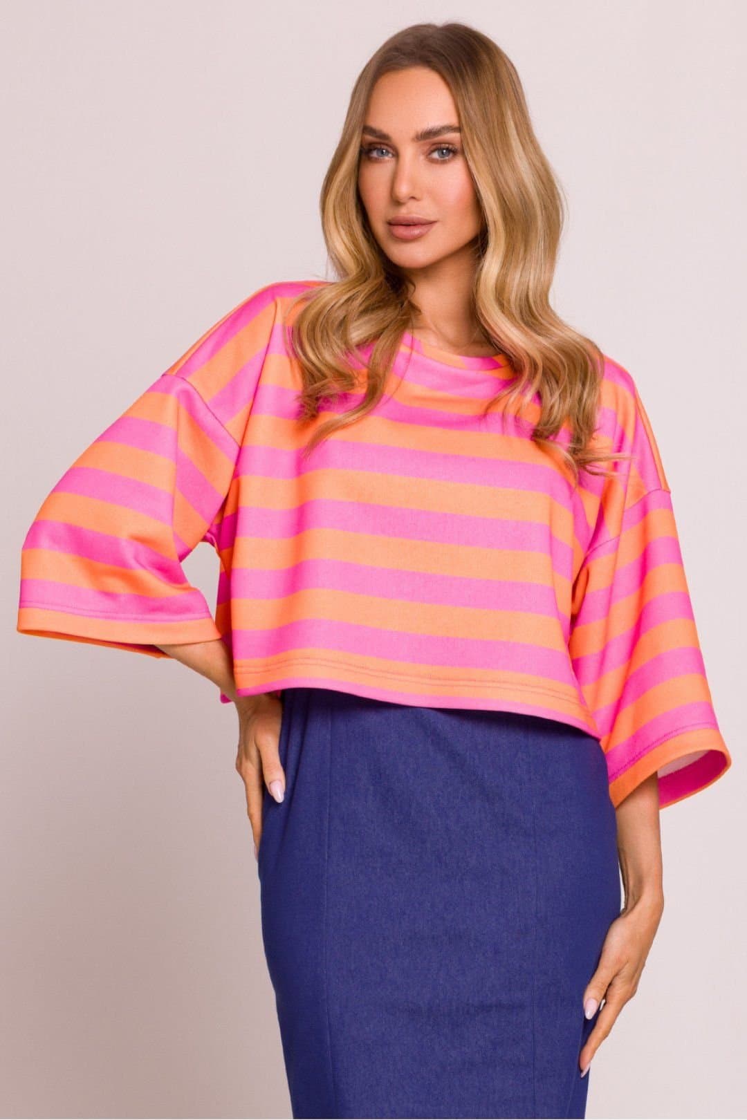 Love Lace Love Lace Women's Short Oversized Striped Knit Boat Neck Sweater