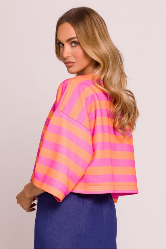 Love Lace Love Lace Women's Short Oversized Striped Knit Boat Neck Sweater - 3