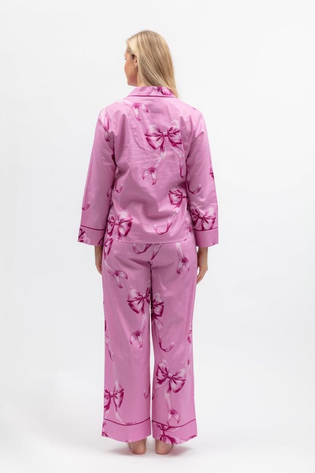 Cyberjammies Cyberjammies Women's Womens Bow Print Long Sleeve Wide Leg Pyjama Set in Magenta - 3