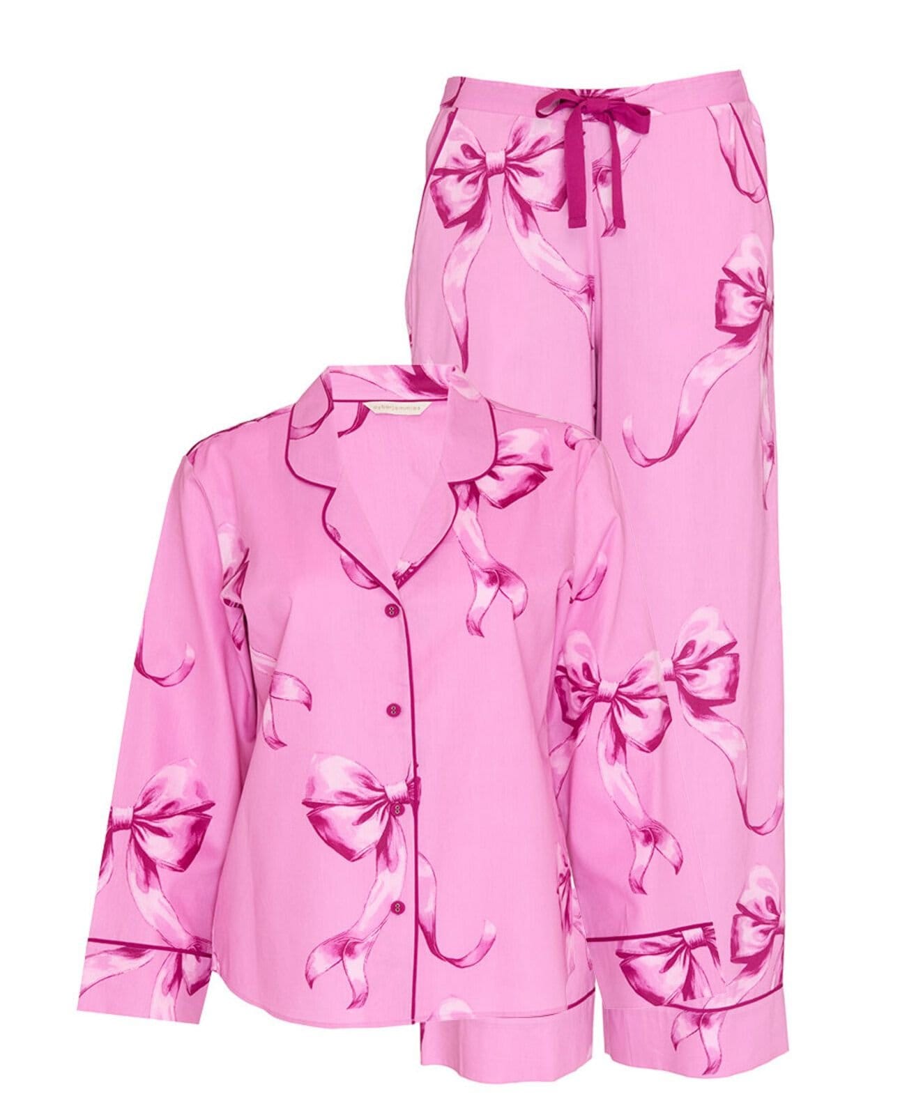 Cyberjammies Cyberjammies Women's Womens Bow Print Long Sleeve Wide Leg Pyjama Set in Magenta - 4