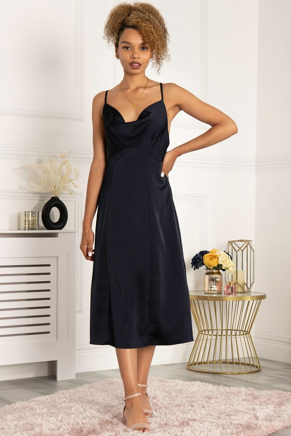 Jolie Moi Jolie Moi Women's Reene Cowl Neck Midi Dress in Blue - 4