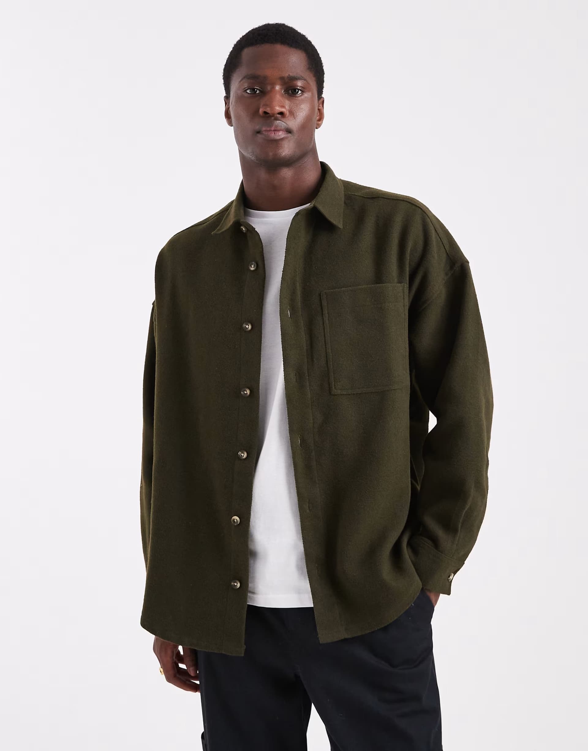 ASOS ASOS DESIGN oversized brushed flannel shirt in khaki