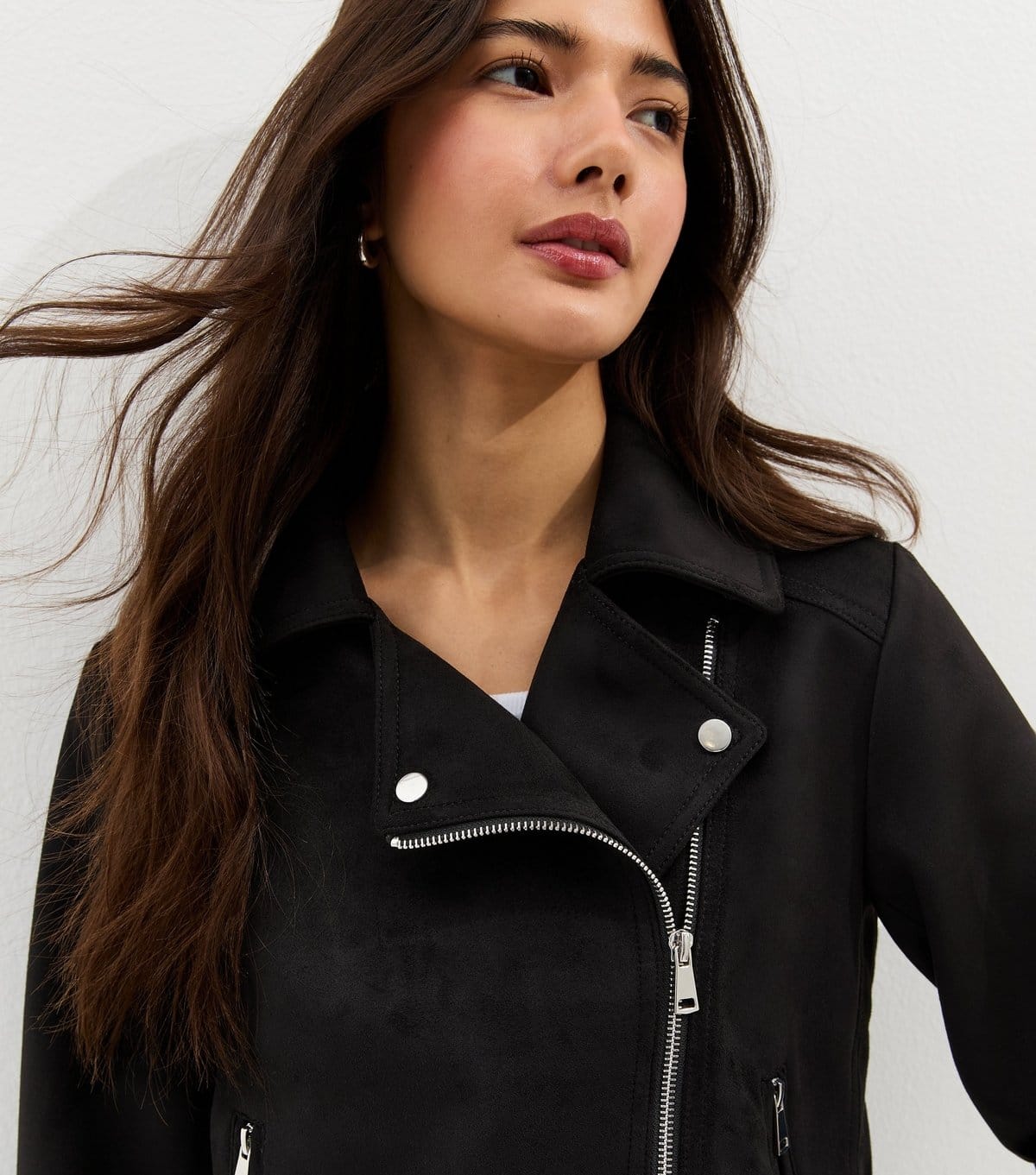 New Look Black Faux Suede Biker Jacket