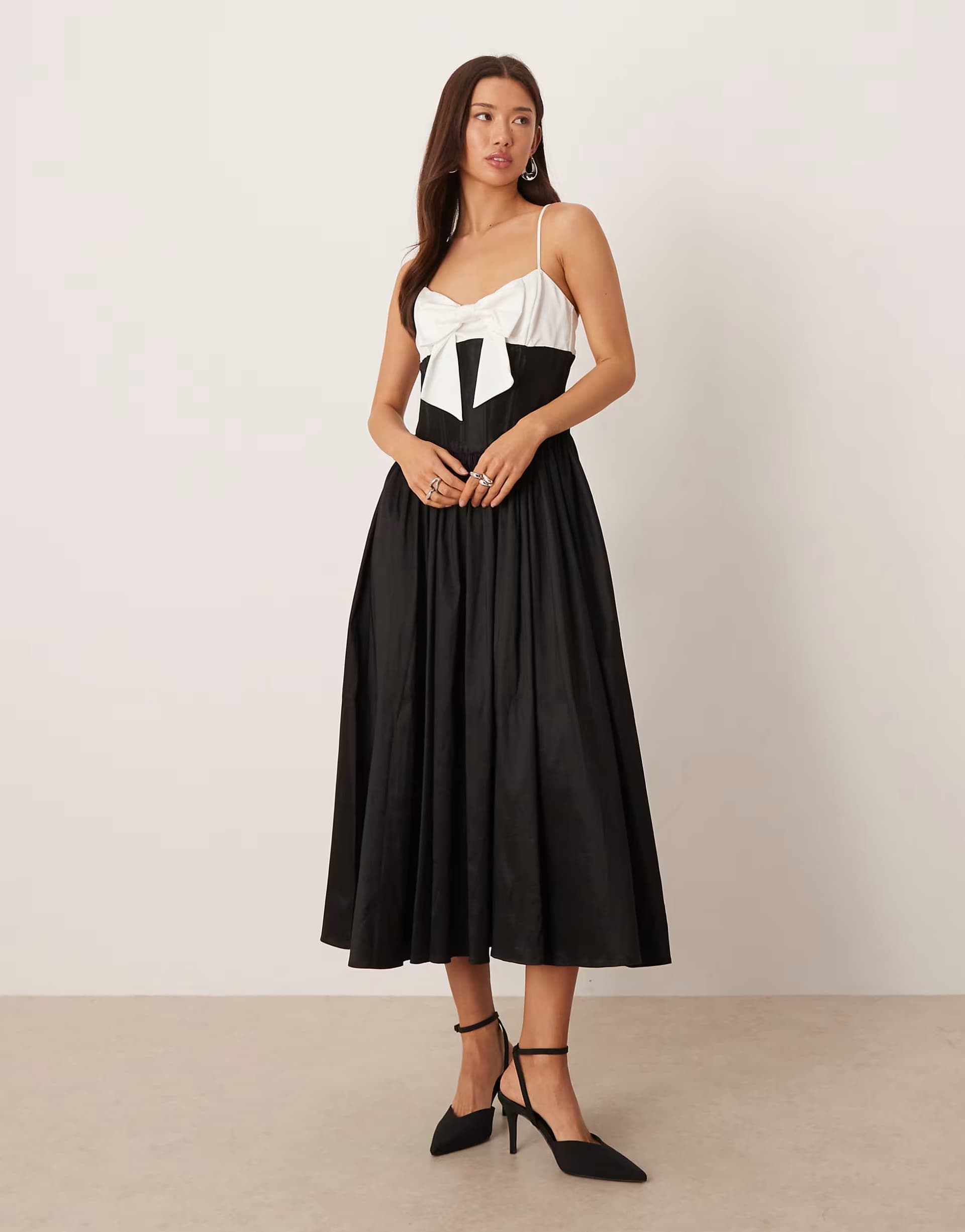 ASOS For Love & Lemons contrast bow bodice skater midi dress in black