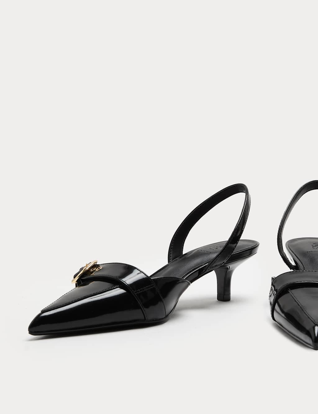 Marks & Spencer M&S Black Leather Kitten Heel Slingback Shoes