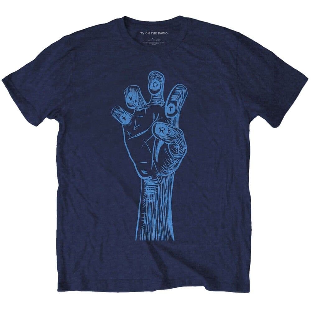 TV on the Radio TV on the Radio Men's Brushstroke Hand Cotton Back Print T-Shirt in Navy