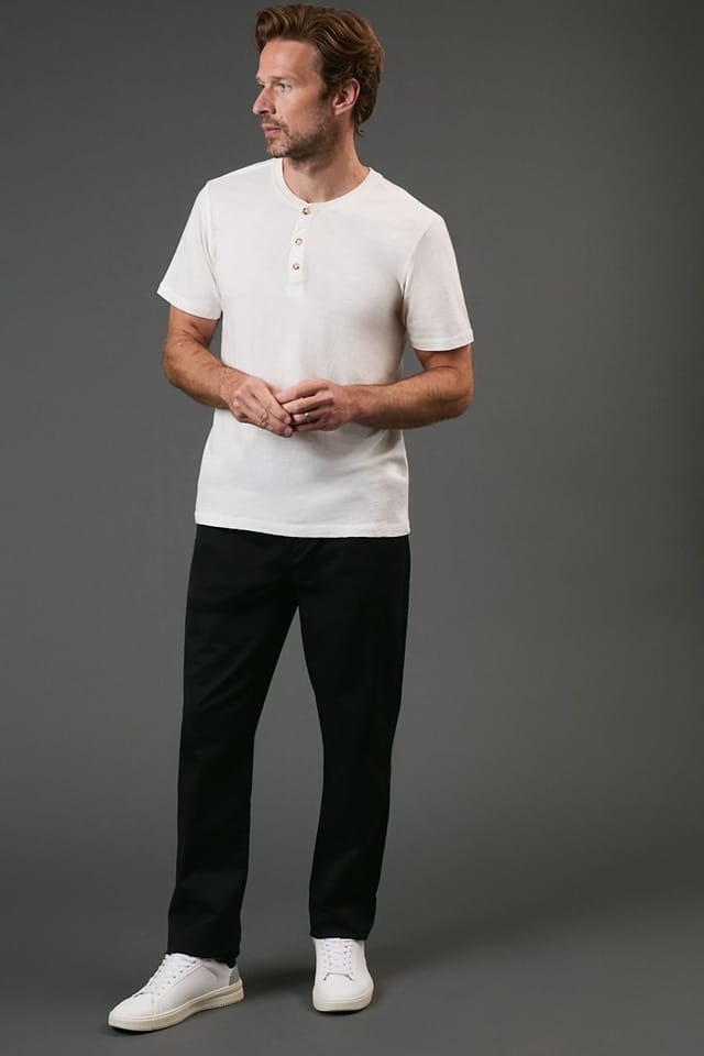 Maine Maine Men's Off White Slub Y Neck T - Shirt in Off-White - 2