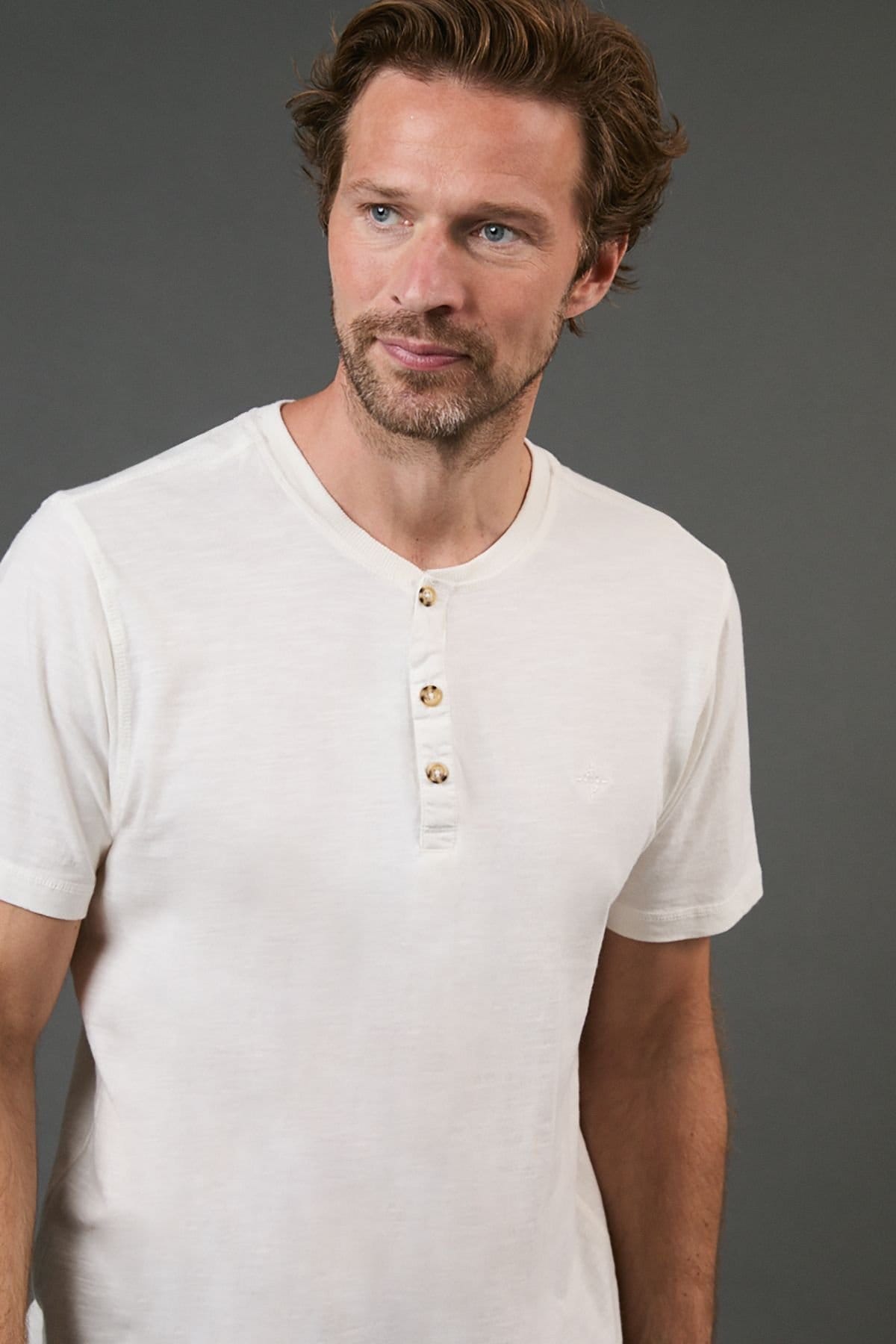 Maine Maine Men's Off White Slub Y Neck T - Shirt in Off-White - 4