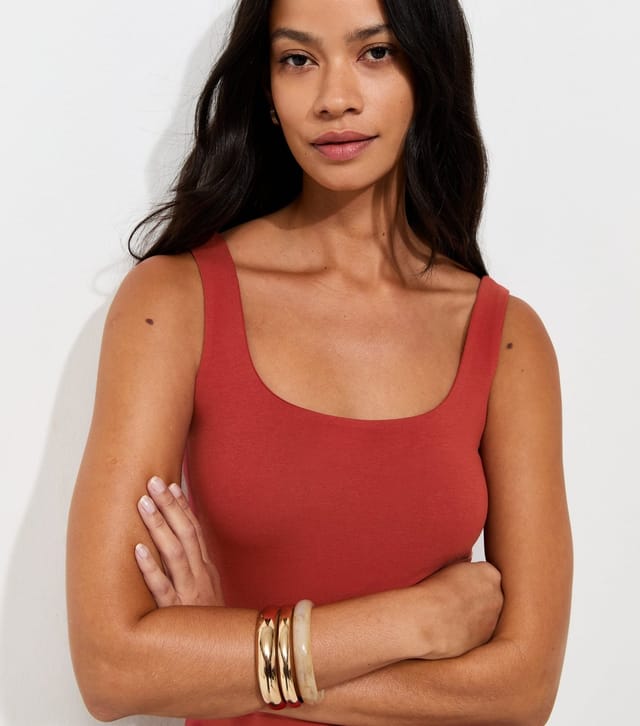 New Look Women's Dark Red Cotton Rich Square Neck Vest Top New Look - 2
