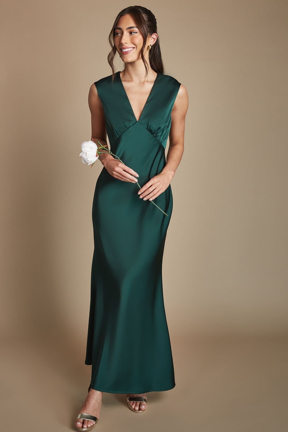 Oasis Oasis Women's Emerald Satin Open Back Detail Maxi Bridesmaid Dress