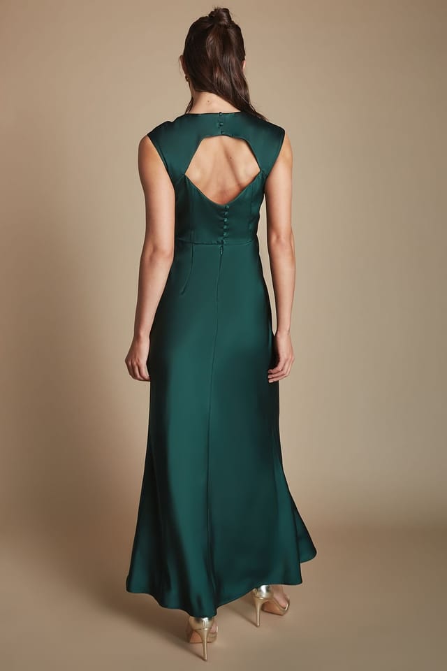 Oasis Oasis Women's Emerald Satin Open Back Detail Maxi Bridesmaid Dress - 3