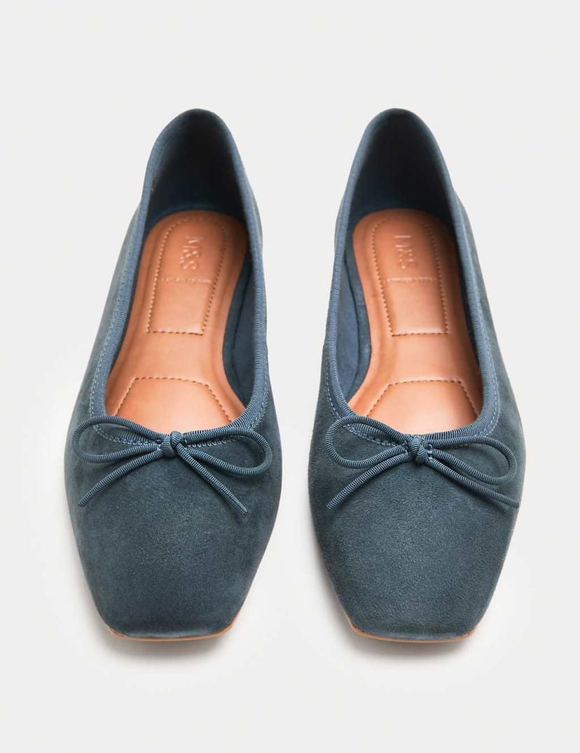 Marks & Spencer M&S Suede Flat Square Toe Ballet Pumps Blue - 1