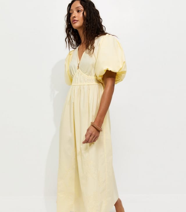 New Look Women's Light Yellow Cotton Puff Sleeve Midi Dress New Look - 3