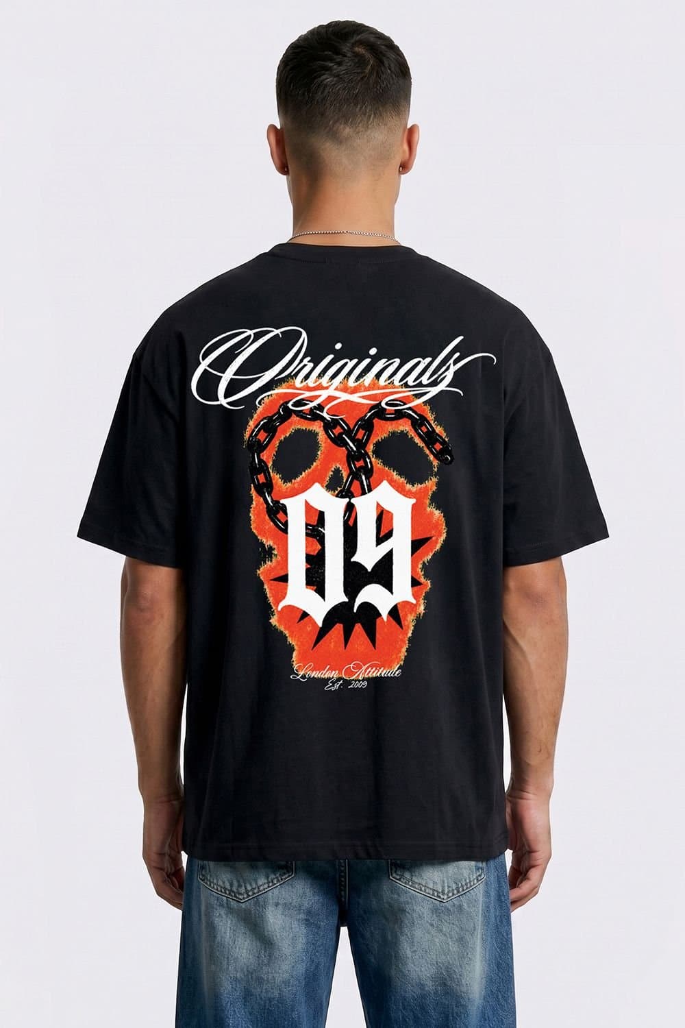 LONDON ATTITUDE LONDON ATTITUDE Men's Originals 09 Oversized Heavyweight Printed T-Shirt in Black