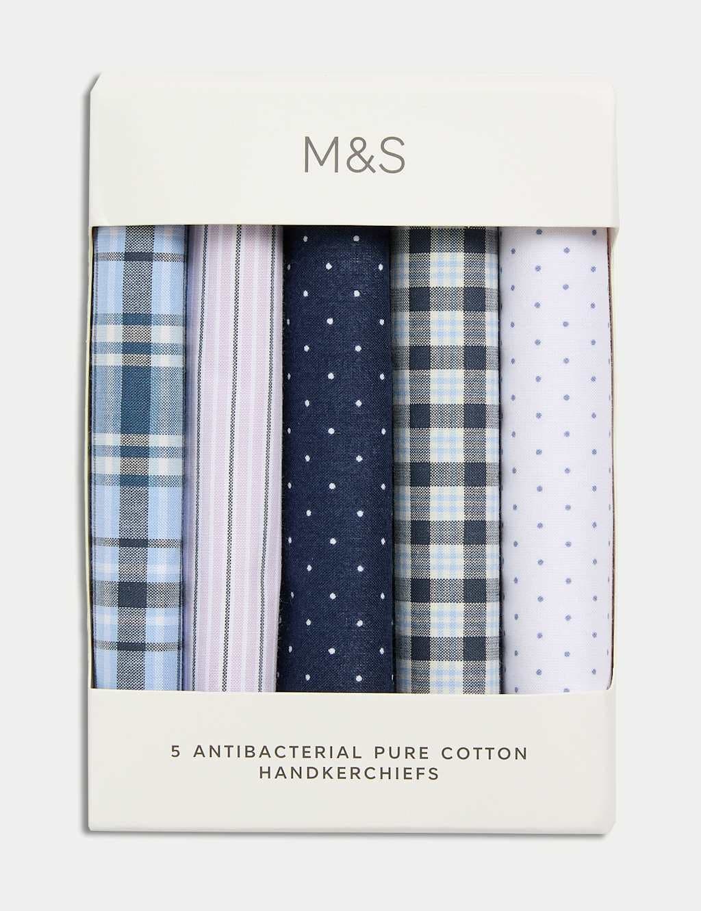 Marks & Spencer M&S 5 Pack Pure Cotton Patterned Handkerchiefs Blue Mix