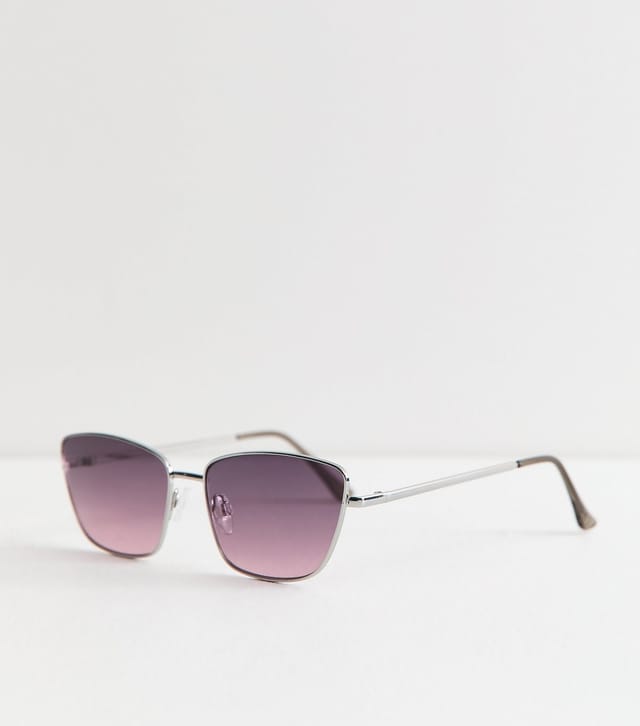 New Look Silver Tone Purple Square Frame Gradient Sunglasses New Look - 2