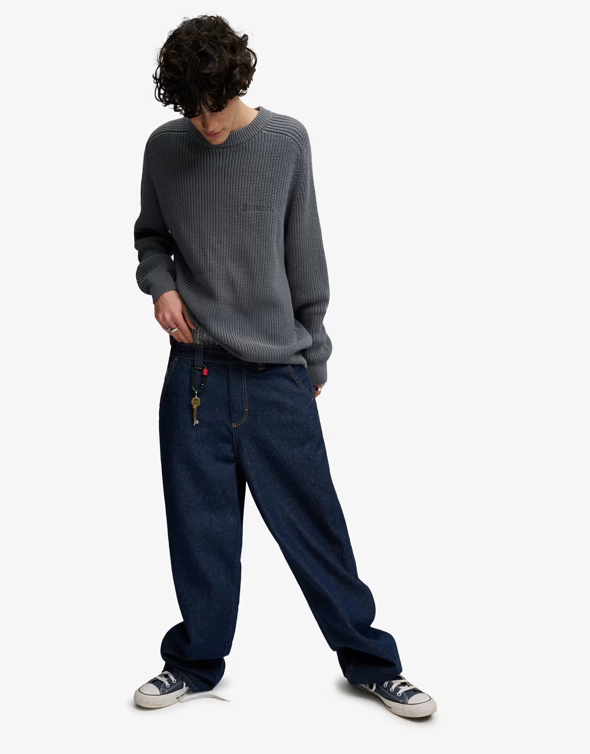 ASOS Bench x Superdry & Co Ribbed boxy jumper in graphite grey