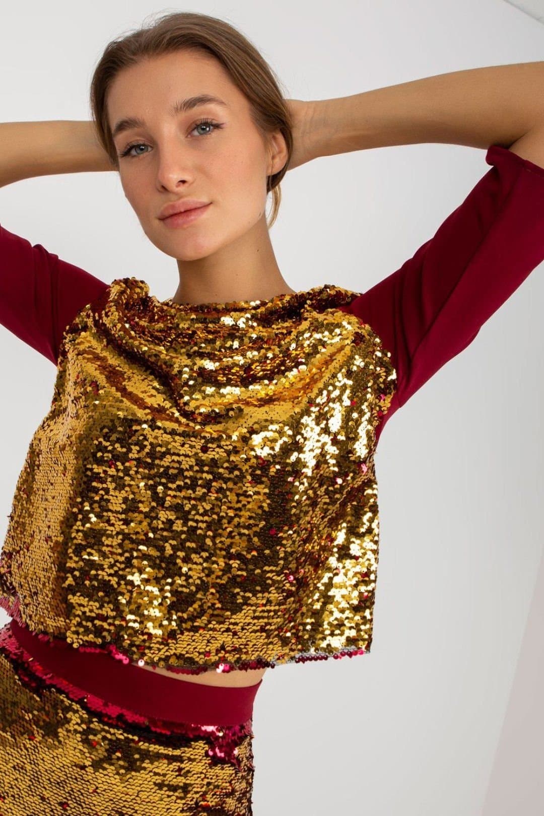 Love Lace Love Lace Women's 3/4 Sleeve Sequined Blouse in Red