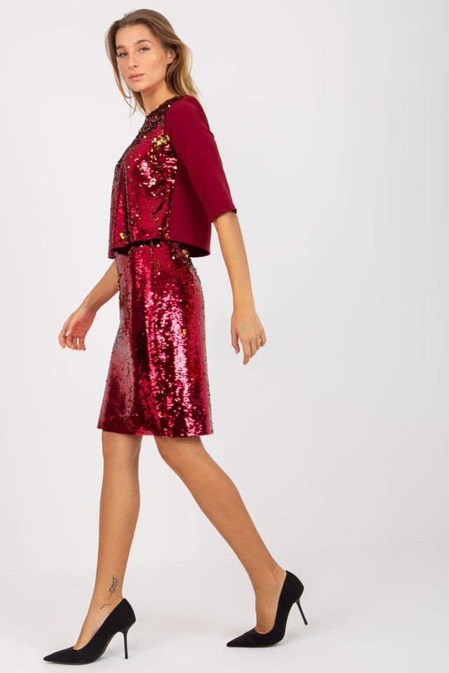 Love Lace Love Lace Women's 3/4 Sleeve Sequined Blouse in Red - 3