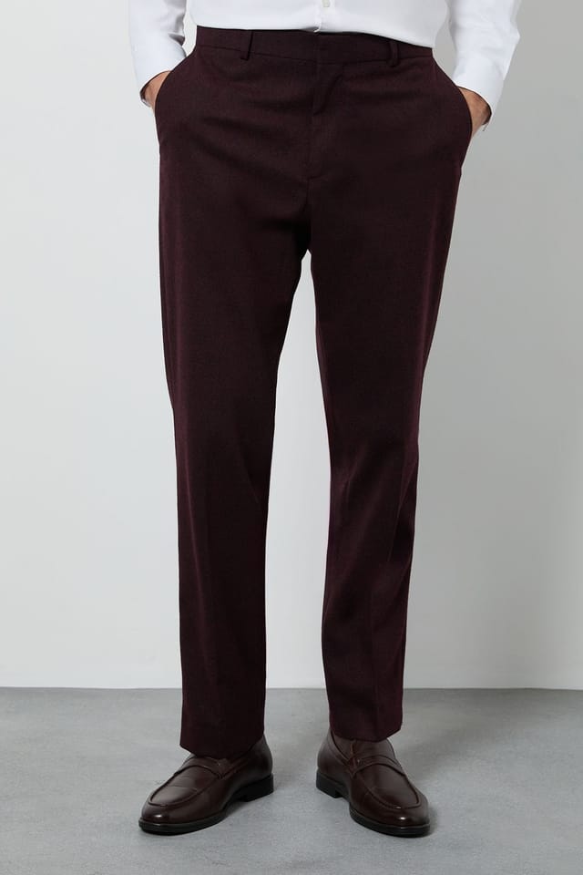 Burton Burton Men's Burgundy Tweed Look Tailored Fit Trousers - 2