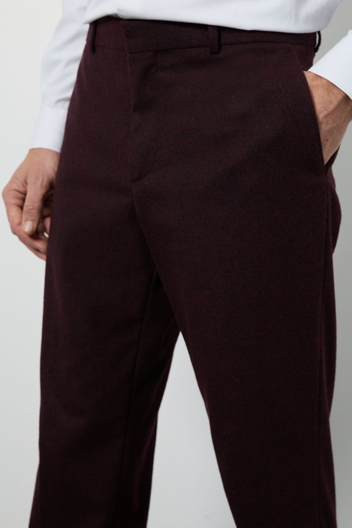 Burton Burton Men's Burgundy Tweed Look Tailored Fit Trousers - 4