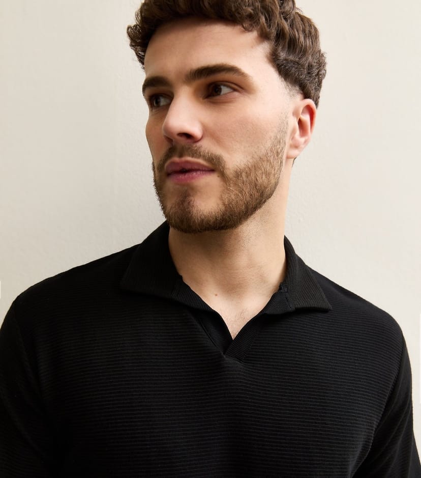 jack & jones Men's Black Regular Ribbed Polo Shirt Jack & Jones New Look - 1