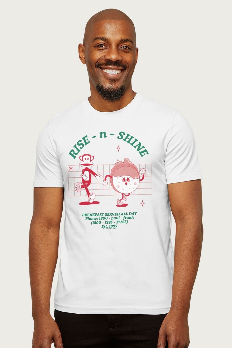 Paul Frank Paul Frank Men's Breakfast Diner Julius Monkey Rise N Shine T-Shirt in White