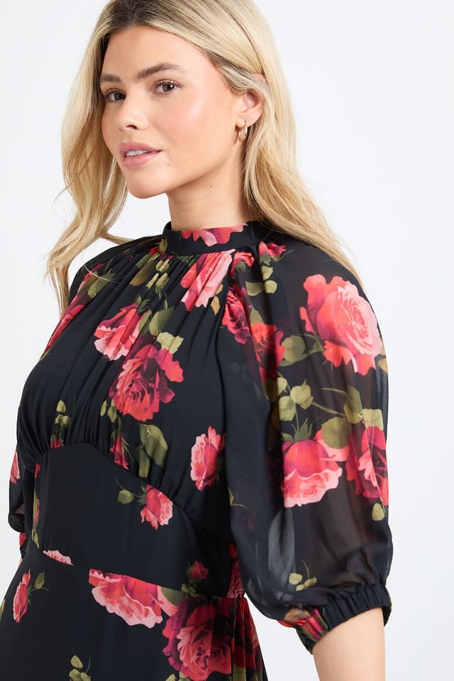 Dorothy Perkins Dorothy Perkins Women's DP Luxe Printed Floral Chiffon Empire Waist Tiered Frill Maxi Dress in Black - 2