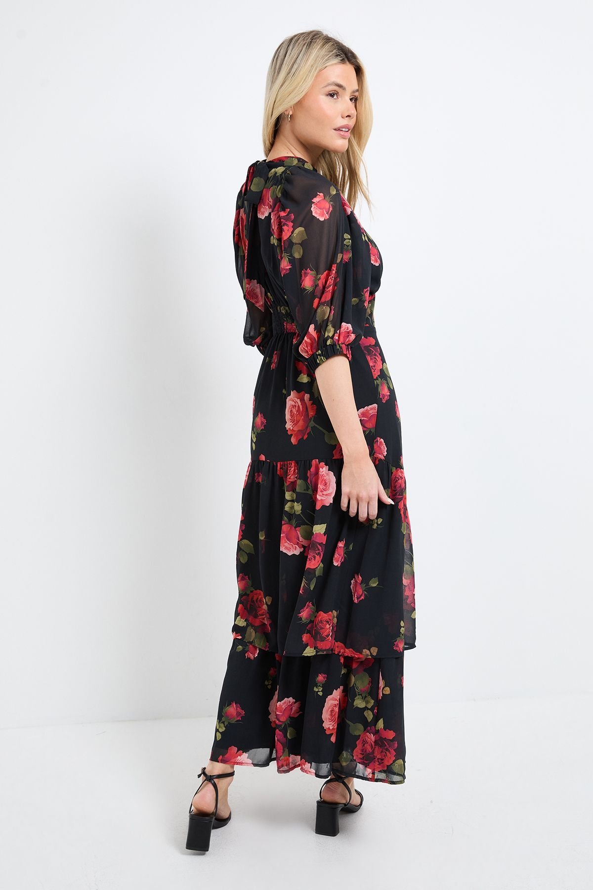 Dorothy Perkins Dorothy Perkins Women's DP Luxe Printed Floral Chiffon Empire Waist Tiered Frill Maxi Dress in Black - 3