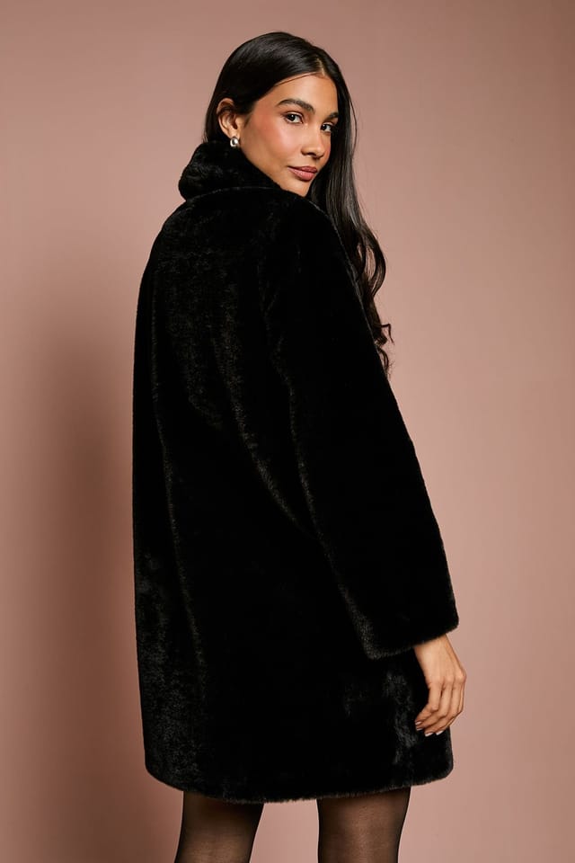 Coast Coast Women's Black Diamante Faux Fur Button Through Occasion Coat - 3