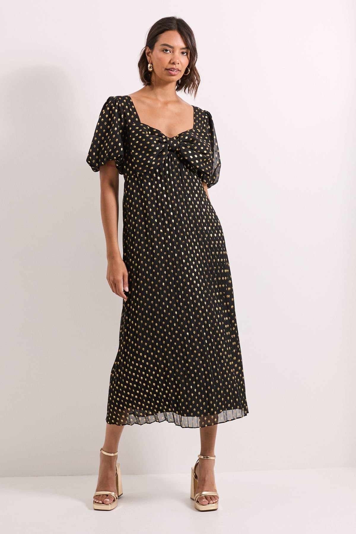 Dorothy Perkins Dorothy Perkins Women's DP Luxe Bow Front Puff Sleeve Metallic Midaxi Dress in Black