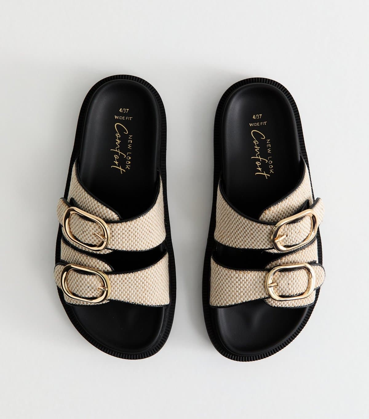 New Look Women's Wide Fit Off White Woven Strap Sandals Vegan New Look