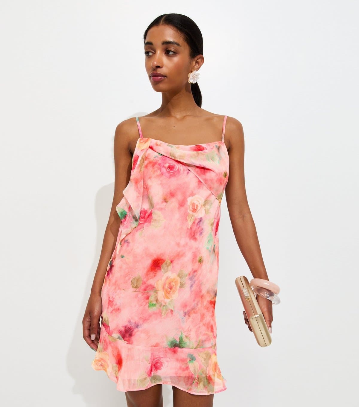 New Look Women's Pink Chiffon Floral Mini Dress New Look