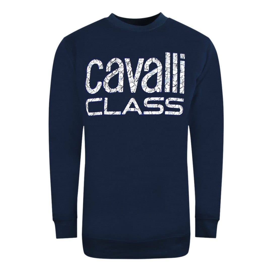 Cavalli Class Cavalli Class Men's Bold Floral Design Navy Blue Sweatshirt