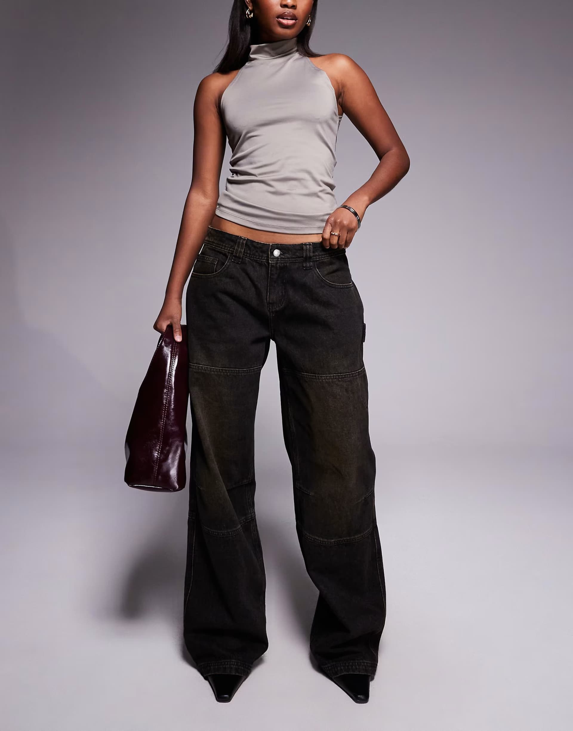 ASOS I.AM.GIA Misty low rise sand washed baggy cargo jeans in washed black