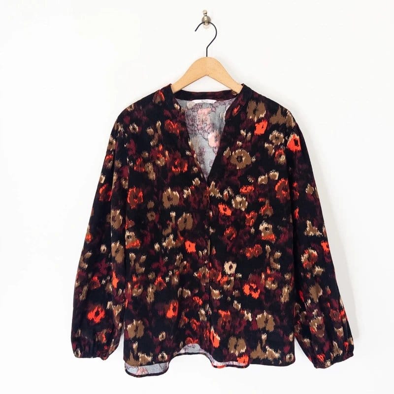 TU Black Multi Floral Corduroy Blouson Top