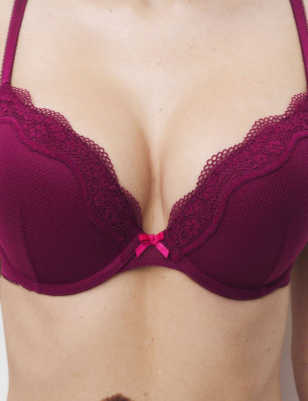 Marks & Spencer M&S Jasmine Lace Wired Push Up Plunge Bra (A-E) Dark Raspberry