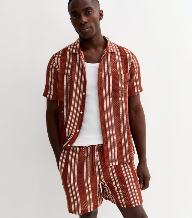 New Look Men's Red Regular Fit Textured Striped Shorts New Look - 2
