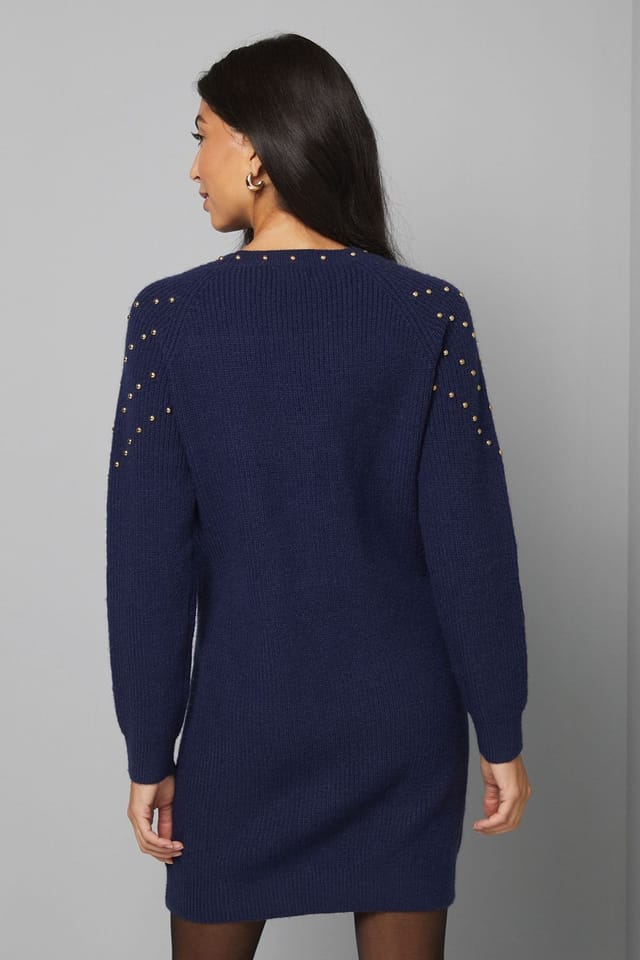 Wallis Wallis Women's Christmas Stud Tunic Knitted Dress in Navy - 3