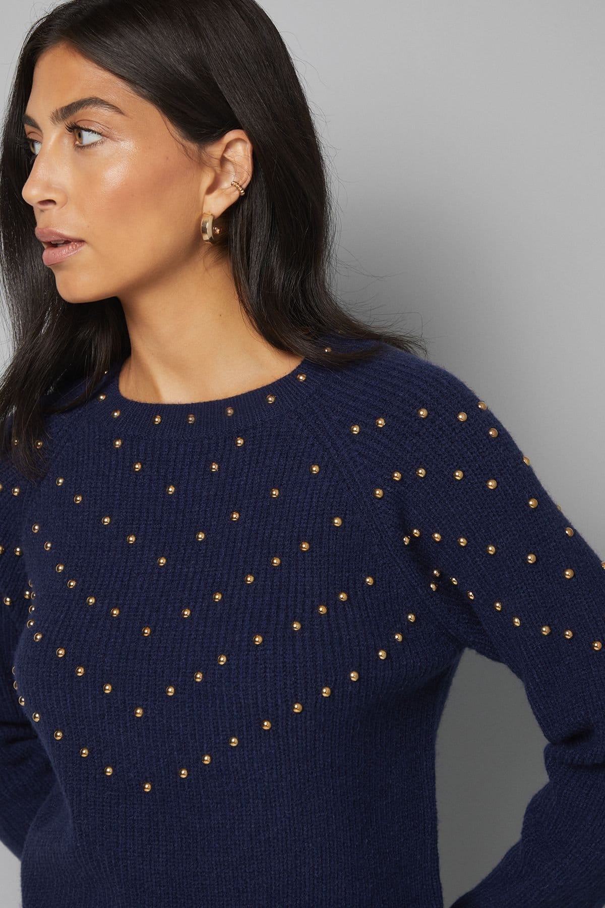 Wallis Wallis Women's Christmas Stud Tunic Knitted Dress in Navy - 4