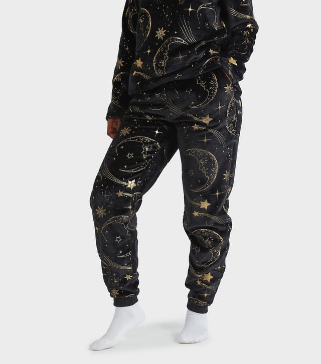 Skinnydip Women's Gold Celestial Print Two Piece Fleece Pyjama Set Skinnydip New Look - 3