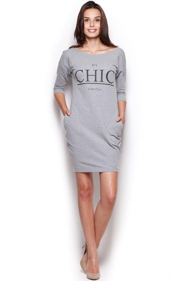 Love Lace Love Lace Women's Sporty Sweat Fabric Day Dress with Pockets in Grey - 2