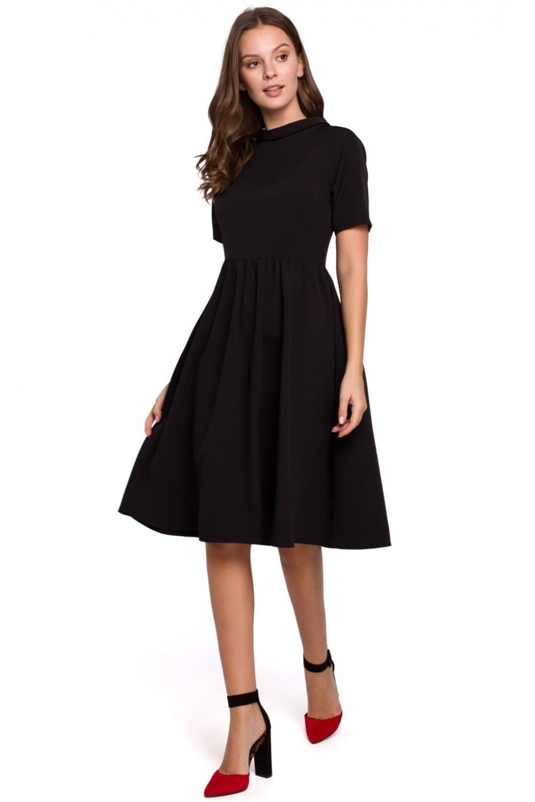 Love Lace Love Lace Women's Fitted Waist Flared Dress with Rolled Collar in Black