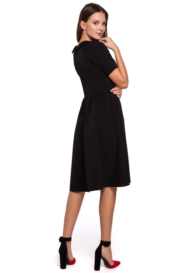 Love Lace Love Lace Women's Fitted Waist Flared Dress with Rolled Collar in Black - 2