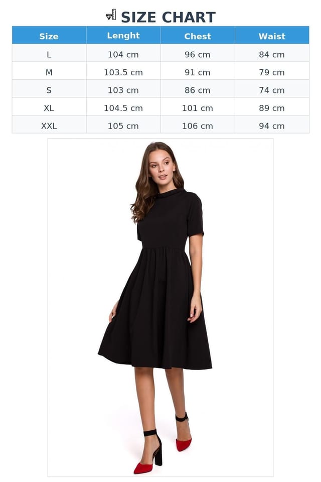 Love Lace Love Lace Women's Fitted Waist Flared Dress with Rolled Collar in Black - 3