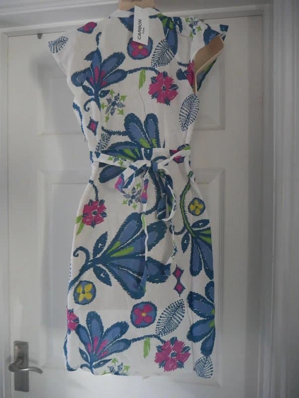 Carbon Carbon Dress Ladies Size 8 Multicoloured Floral Cotton Summer Holiday Tea Sundress Bold Flowers